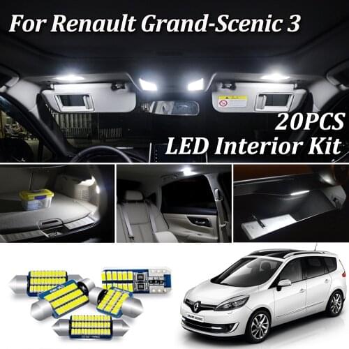 20Pcs No Error Car LED bulbs Interior Reading dome License plate Light Kit For 2009-2016 Renault Scenic / Grand Scenic III 3 MK3