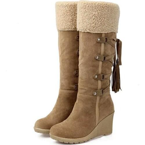 2021 Snow Boots Women Winter Shoes Warm Cotton Shoes Cold Winter Knee High Boots Ladies Wedge Heels Boots 7cm Plus Size YX1940