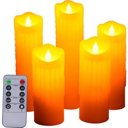 5 Pcs Flickering Flameless Pillar LED Candle with Remote Night Light Led Candle Light Easter Candle Wedding Decoration Lighting