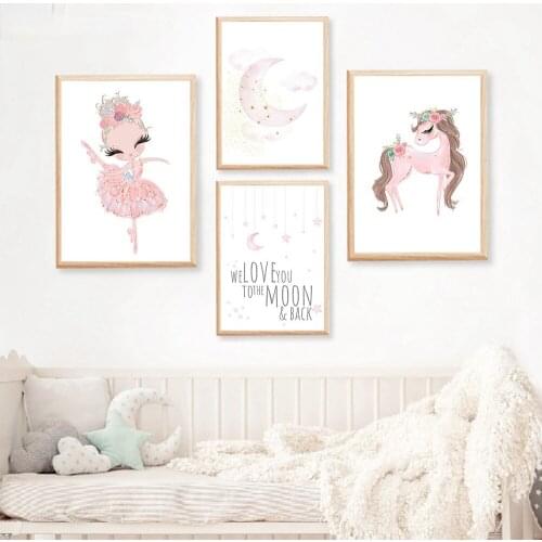 5D Diamond Painting Ballet Girl Print Nursery Wall Art Moon Rainbow Unicorn Posters Nordic Wall Poster Baby Room Decoration