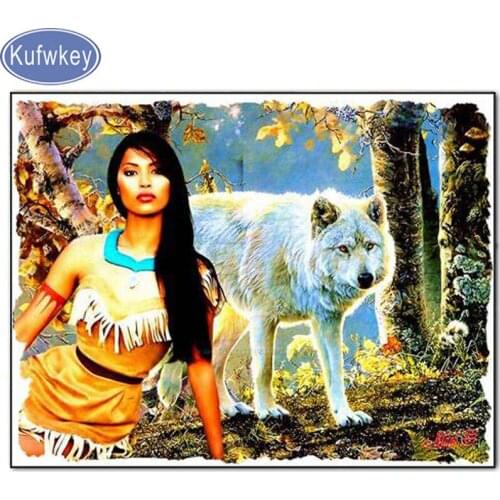 3d diamond embroidery"indian women and wolves"sunset diamond painting cross stitch,painting of rhinestone,mosaic,5d,diy,stickers