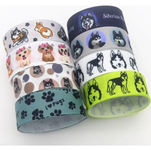 DUWES 50yards Dog Siberian Husky Printed Grosgrain Ribbon Accessory Hairbow Headwear Decoration DIY Wholesale OEM D1441