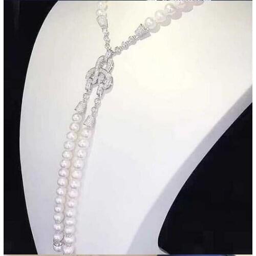 Free shipping Jewelry 2 strands 8-9MM white pearl Jewelry Hot sell beautiful pendant necklace
