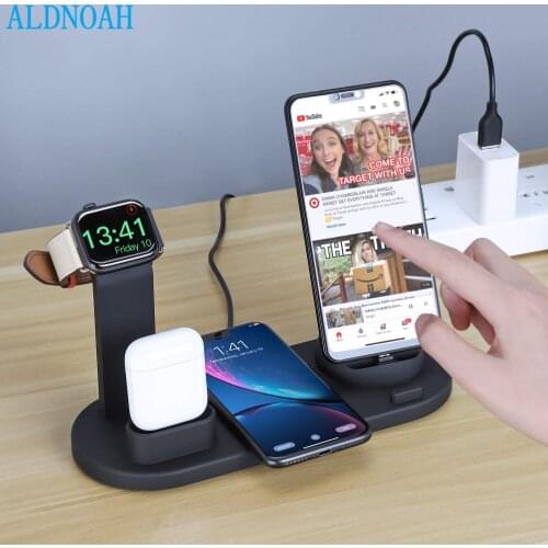 6 in 1 Wireless Charger Dock Station for iPhone/Android/Type-C USB Phones 10W Qi Fast Charging For Apple Watch AirPods Pro