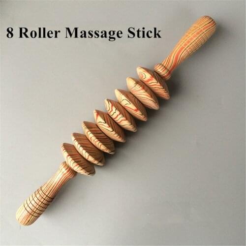 Wood Stick Roller Massager Relieve Soreness Gym Body Muscle Back Massage Relax Tool Muscle Roller Sticks with 8 Point Spiky Ball