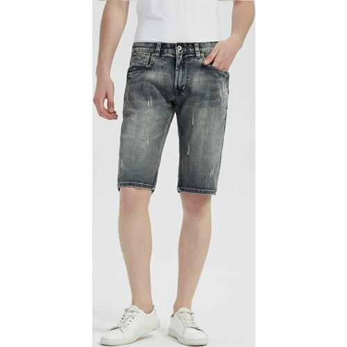 European American Summer Fashion Men Jeans Retro Gray Blue Distressed Wash Ripped Short Jeans Men Vintage Designer Denim Shorts