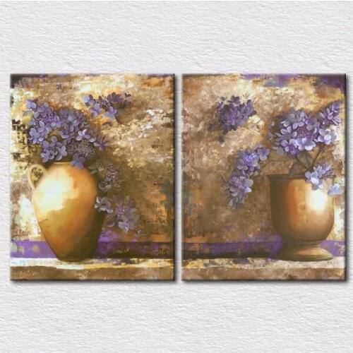 Good price vase purple flower oil painting Canvas printed 2pcs set Decorative art for living room wall decor 2pcs