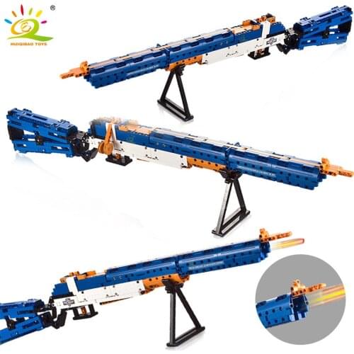 HUIQIBAO 583Pcs Military Weapon Scatter Gun Building Blocks City Technical Gun Rifle Shooting Toys Foam Bullet Creativity Bricks