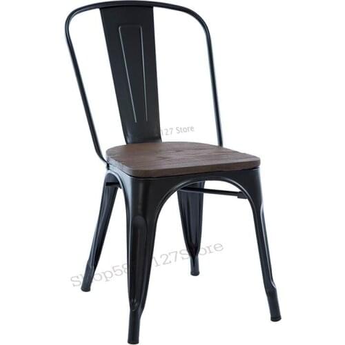 Custom Classic Loft Dining Chair Elm Seat Plate Wrought Iron European Retro Single Chair Industrial Style Can Be Stacked To Make