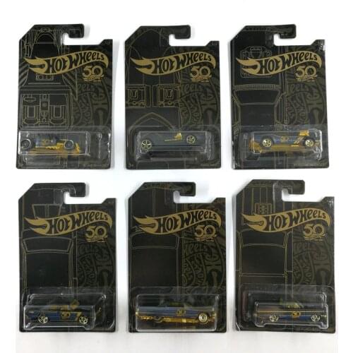 Hot Wheels Car Collectors Black Gold Edition 50th Anniversary Metal Diecast Cars Collection Kids Toys Vehicle For Gift 6pcs/set