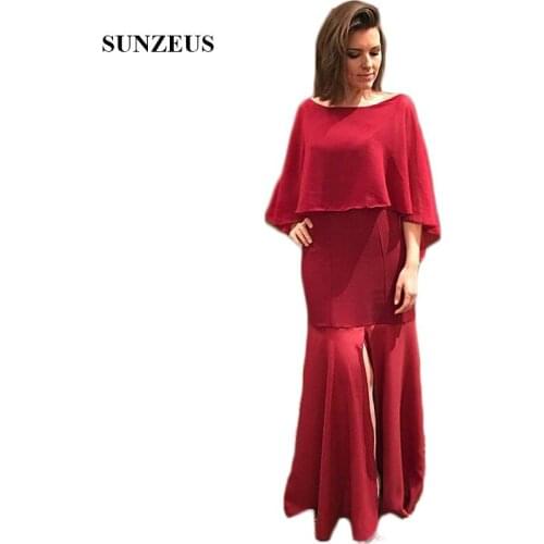 Red Chiffon Mothers Dresses Scoop Backless Sheath Formal Party Dress for Women Front Slit Sexy Mother of the Bride Dress SMD86