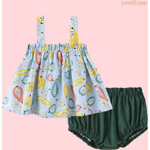 Baby Girls Clothes Sets Summer 2 Pcs Set Print Sleeveless Girls Dresses+briefs Baby Girl Clothing Sets Casual Baby Clothes 0-24M