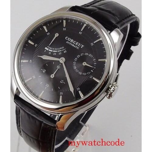 Corgeut 42mm Mechanical Automatic Men Wates Power Reserve Leather Strap Polished Case Seagull Movement Glass Back 6 Models
