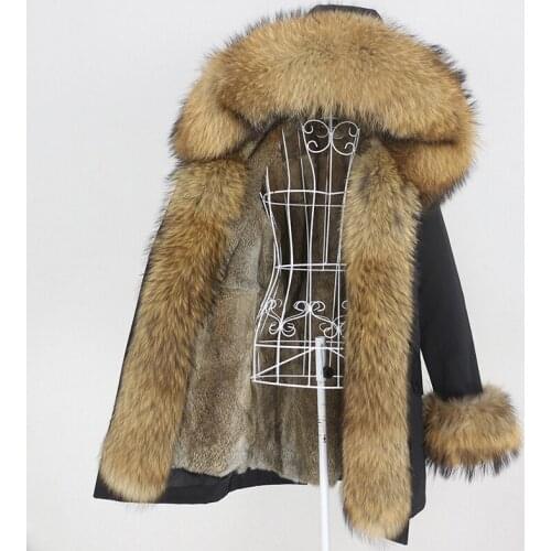 MENINA BONITA 2021 Waterproof Winter Jacket Women Long Parka Real Rabbit Fur Coat Natural Raccoon Fox Fur Collar Hood Streetwear