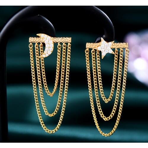 Missvikki High Quality Luxury Chains Pendant Earrings for Women Fine Bridal Wedding Party Occasion Shiny Cubic Zircon Jewelry