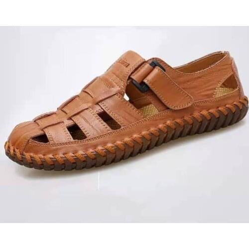 Mens Summer Sandals Baotou Leather Hollow Out Casual Sandals Comfortable Breathable And Antiskid Beach Shoes Big Size 38-47