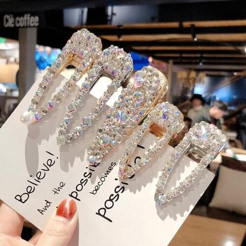 2019 New Fashion Shiny Rhinestone Crystal Pearl Hair Clip Hairpins Barrettes For Girl Women Headwear Hair Accessories