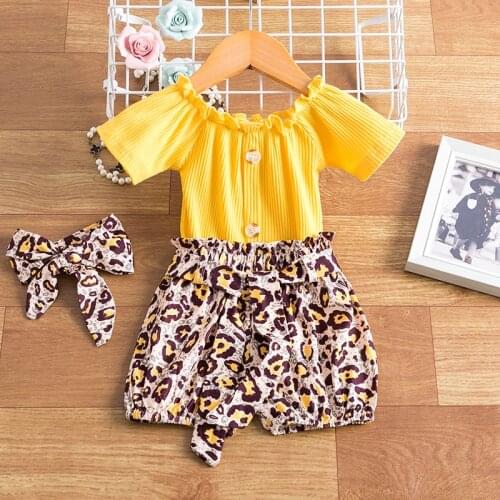 9M-4Y Baby Girls Clothes Short Sleeve Tops+Leopard Print Shorts+Headband 3pcs Summer Chidlren Birthday Clothing for Girl