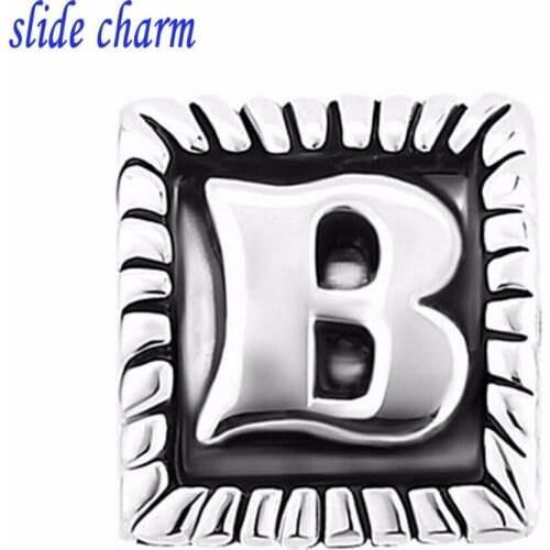 Slide charm triangular dark gap letter B beads fit Pandora bracelet jewelry Christmas Valentines Day gift