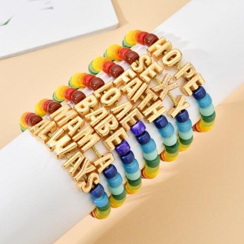 Big Letter Rainbow Bracelet Gold Color Braided Bracelets Natural Stone Bead Bracelet Yoga Bangles Best Friend Jewelry Gift DIY