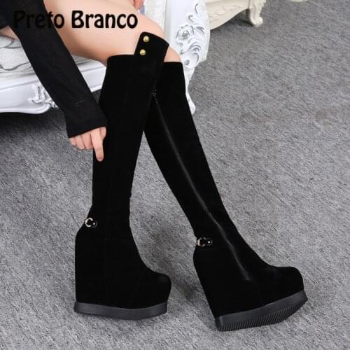 PRETO BRANCO 2020 Spring Platfrom Knee High Boots Skinny Sexy High Boots Womens Boots Wedge Heels Super High Boot ZYW