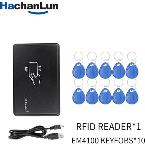 RFID Card Reader USB Port EM4001 125khz RFID ID Reader Contactless Sensitivity Smart Card Only Reader+10pcs EM4001 Keyfobs Tag