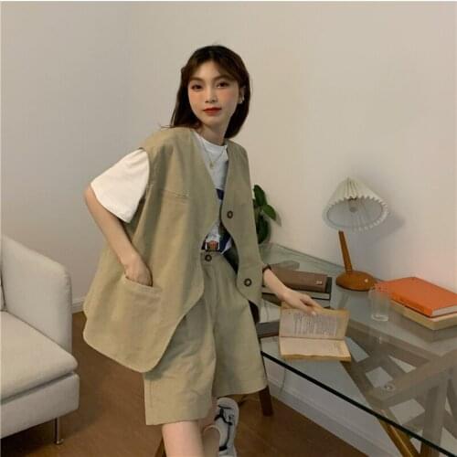 Shorts Casual Suit Women 2021 Summer New Printed T Shirt High Waist Wide Leg Shorts Suit Vest Three Piece Loose Vintage 2PC Set