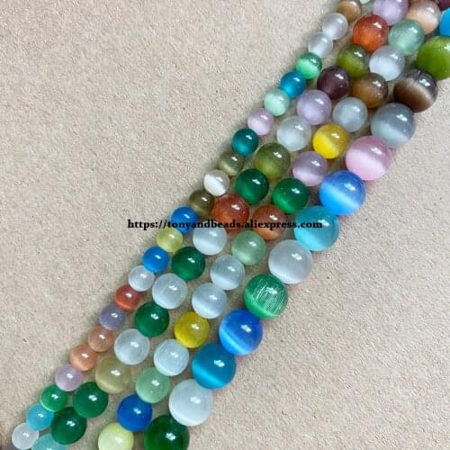 2lots more 10% off ! Natural Moon Stone Mixed Color Cat Eye 15" Round Loose Beads 4 6 8 10 12mm Pick Size For Jewelry Making DIY