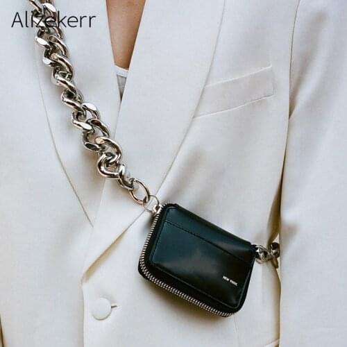 Thick Metal Chain Shoulder Bag Women Personality Black Coin Purse Mini Card Holder Wallets Ladies England Style Small Purse Bags