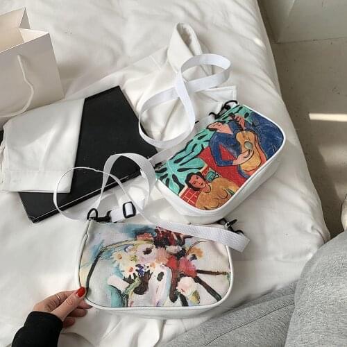 Vintage Women Oil Painting Printing Crossbody Bag Casual Ladies Small Single Shoulder Pouch Creative Oil Drawing Crossbody Pouch