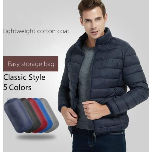 Slim Stand Collar Mens Cotton Jacket Oversized Boys Coat Light Thin Winter Parka Dark Blue Fluffy Warm High Quality Coat Male