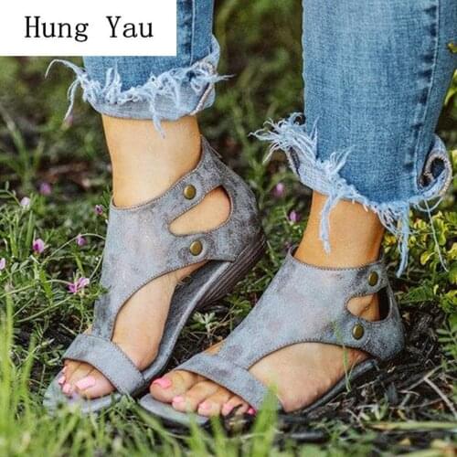 Women Sandals Flip Flops Flats Summer Fashion Rivet Wedges Shoes Woman Slides Peep Toe Zip Lady Casual Female Plus Size 36-43