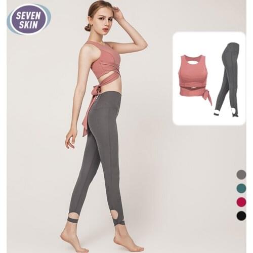 SEVEN SKIN Women Seamless Yoga Set Backless Sexy Sports Suits Aerial Yoga Cloth Two-Piece High Waist Running Leggings+Yoga Shirt