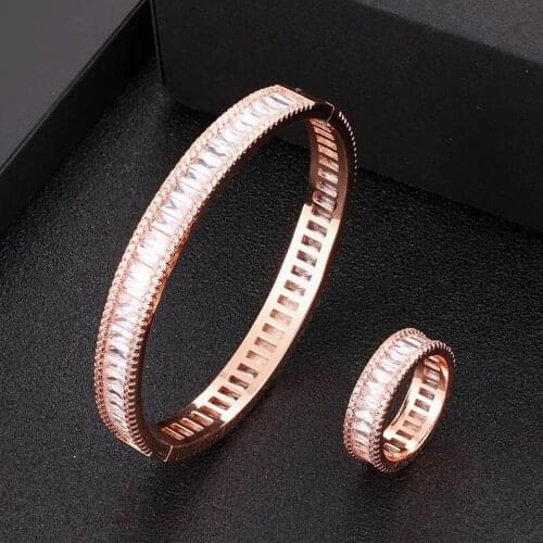 Zlxgirl jewelry brand mixed color Cubic zircon wedding bangle with ring jewelry set brand Gold color women size couple bracelet