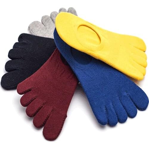 1 Pair Cotton Socks Solid Color Boat Socks Women Men Black Sweat Toe Socks Invisible Funny Five-finger Socks High Quality New