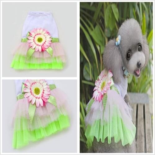 1PC Dog Dress Princess Gauze Mesh Lace Tutu Dresses Sleeveless Tee Dog Clothes with Sunflower Princess Dress For Small Pet Dogs