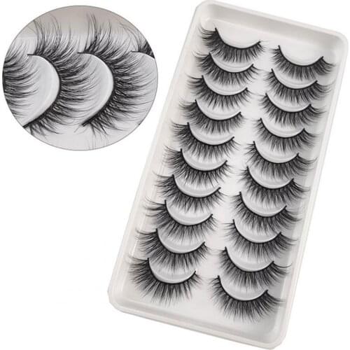 10Pairs Fake Eyelashes Faux 3D Mink Hair False Eyelashes Handmade Natural Long Black Women Makeup Eyelashes for Home Eye Lashes