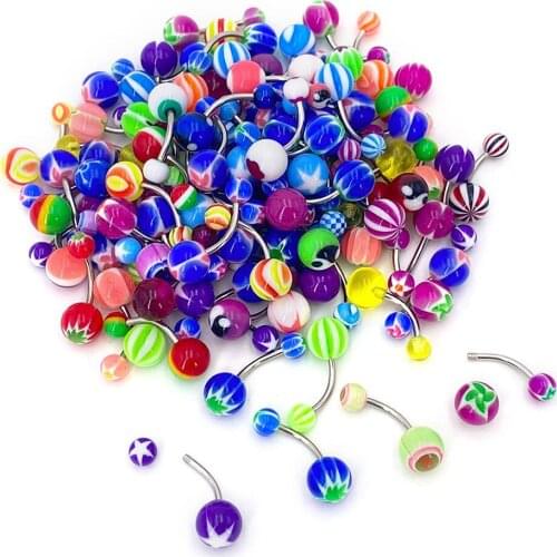 10PCS/lot Colorful Sexy Fashion Body Piercing Jewelry Acrylic Belly Button Rings Navel Barbell Ombligo Piercing Jewelry
