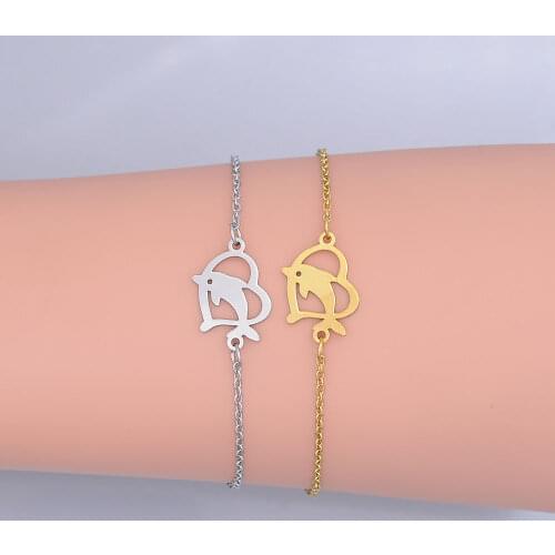 100% Stainless Steel Dainty Heart Love Dolphin Charm Bracelet For Women Wholesale Amazing Quality OEM Jewelry Order Accepted