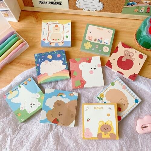 100 Sheets Cartoon Bear Memo Pad Student Creative Notebook Planner Stickers Message Note Paper School Supplies Kawaii Stationery