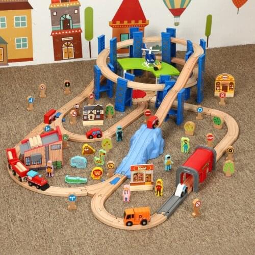 102pcs Small Train Wooden Track Circular Pier Green Garage Cargo Plane Compatible With Train Toys