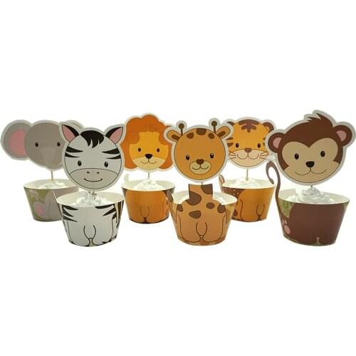 12pcs Cute Animal Cake Topper Kids Party Monkey Elephant Lion Tiger Zebras Giraffes Picker Baby Shower Birthday Party Decoration