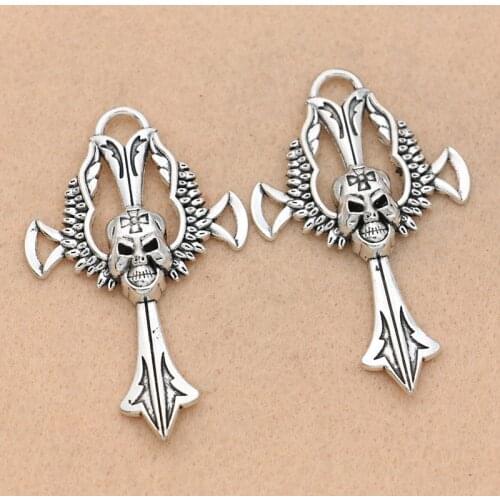 2pcs Antique Silver Plated Cross Skull Charm Pendant for Bracelet Necklace Jewelry DIY Making Accessories 62x38mm