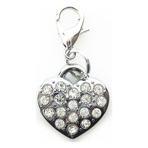 20pcs/lot Rhinestone crystal heart dangle charms lobster clasp Hanging Charm DIY Jewelry Accessories Charms