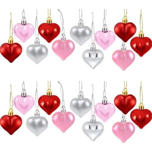 24PCS/set Heart Pendant Valentines Day Heart-shaped Hanging Ornament New Year Tree Hanging DIY Home Wedding Party Valentine Deco