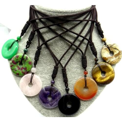 30mm Natural stone Quartz Crystal tiger eye aventurine Opal Turquoises donut charms Pendant for diy Jewelry making necklace