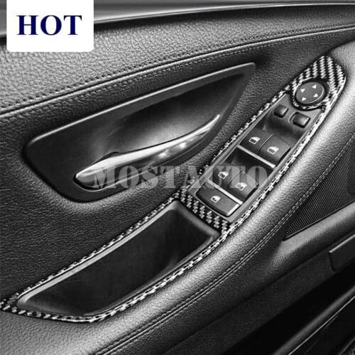 For BMW 5 Series F10 F11 Carbon Fiber Door Armrest Window Switch Cover 2011-2016 4pcs Car Accessories Interior Car Decor