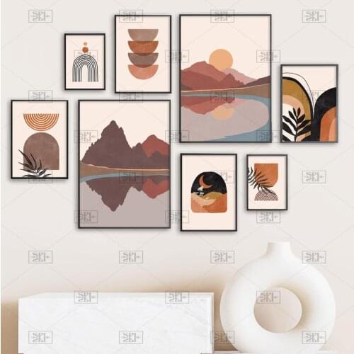 Abstract Mountain Sea Leaves Geometric Landscape Wall Art Canvas Painting Nordic Posters and Prints Wall Picture for Living Room