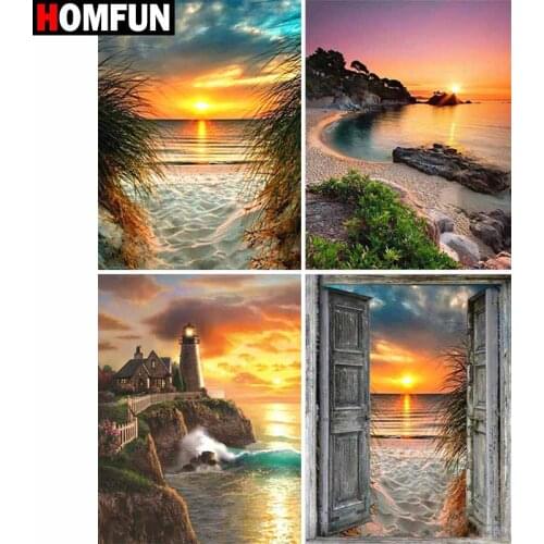 HOMFUN Full Square/Round Drill 5D DIY Diamond Painting "Strand sunset landschaft" Embroidery Cross Stitch 5D Home Decor Gift