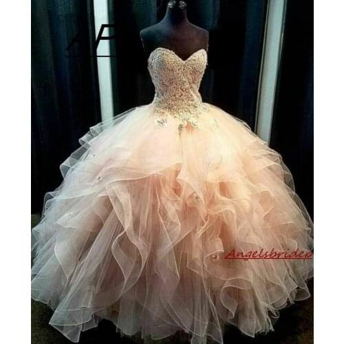Angelsbridep Tulle Sweetheart Ball Gown Quinceanera Dresses 2021 Vestidos De 15 Anos Charming Appliques Beads Sweet 16 Dresses